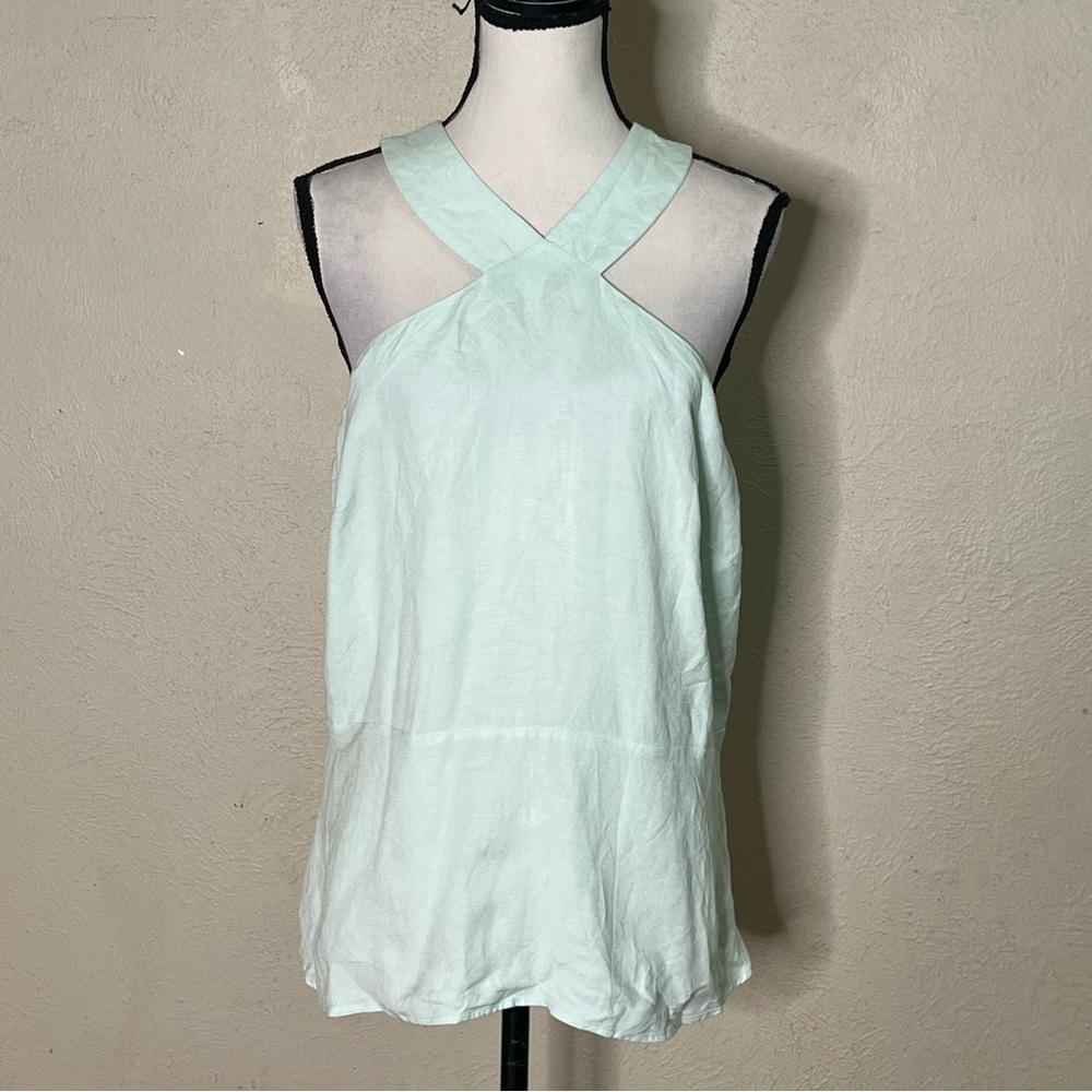 Ann Taylor light green criss cross linen blend blouse